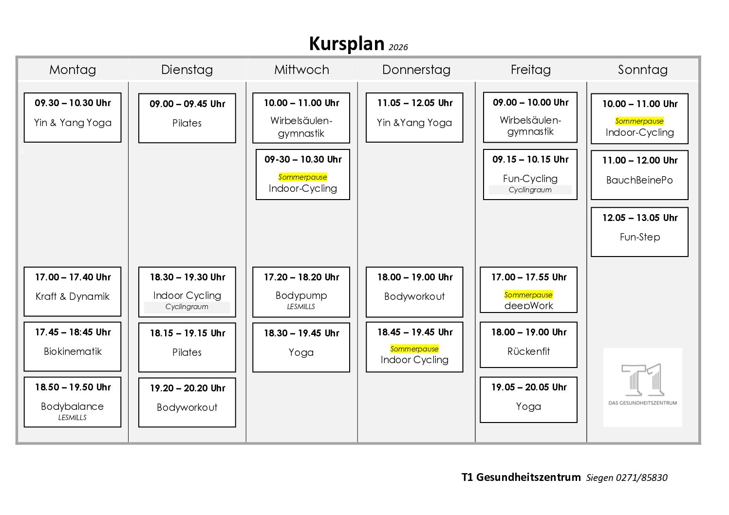 Erste Seite: Kursplan